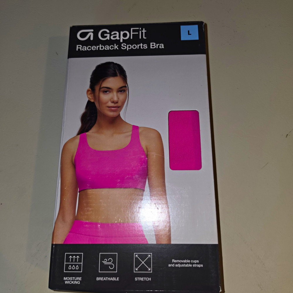 GapFit Women’s Medium Support Racerback Sports Bra L A Pink Removable Pads